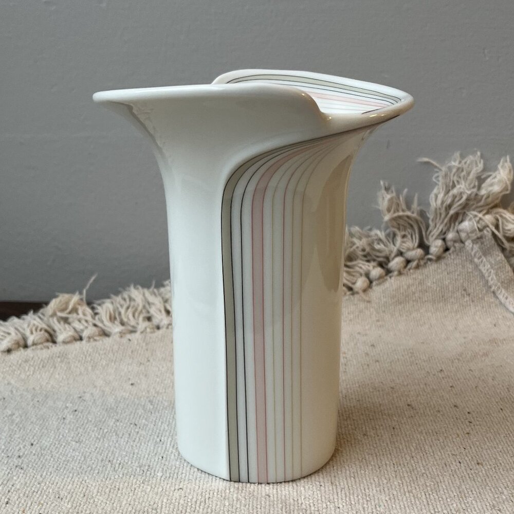 Porcelain Vase Medium Height 6" Tall Parallel Stripes Style 1970s